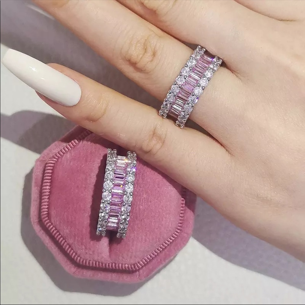 New 925 Sterling Silver Baguette Sapphire Ring 💍 - Picture 2 of 2